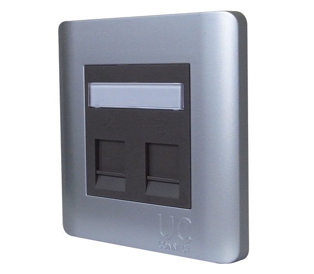 UC CACC FP CO 02/V1 - BS Flat Faceplate, 2-ports, Classic, Metallic Coat Silver-Grey/Gold-White
