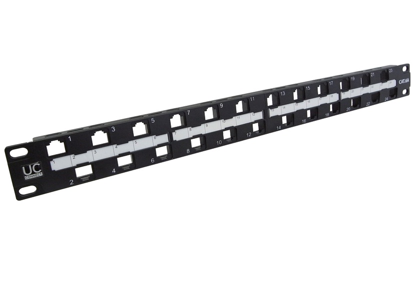 UC CACC PP SP U BK 24 1U - 19-in 1U 24P UTP Keystone Panel, Empty, Cat 6a, 180Â°
