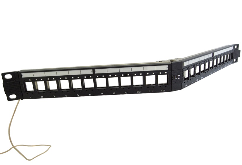 UC CACC PP VP S BK 24 1U - 19-in 1U 24P FTP Angle Keystone Panel, Empty, Cat 5e / 6 / 6A, 180Â°, Foldable patented
