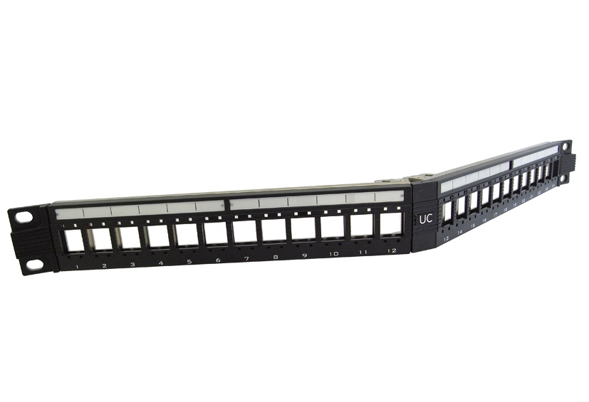UC CACC PP VP U BK 24 1U - 19-in 1U 24P UTP Angle Keystone Panel, Empty, Cat 5e / 6 180Â°, Foldable patented
